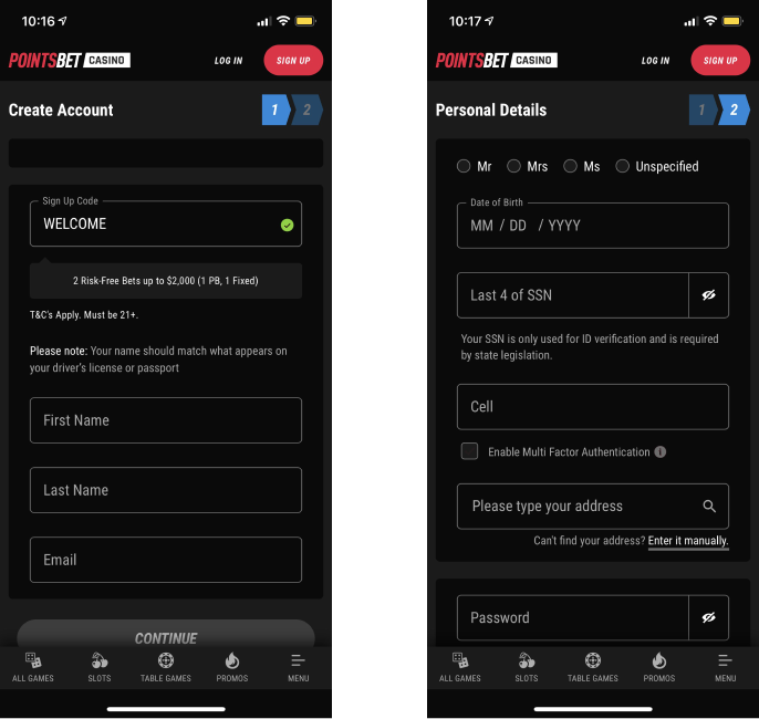 PointsBet Sign-Up Process